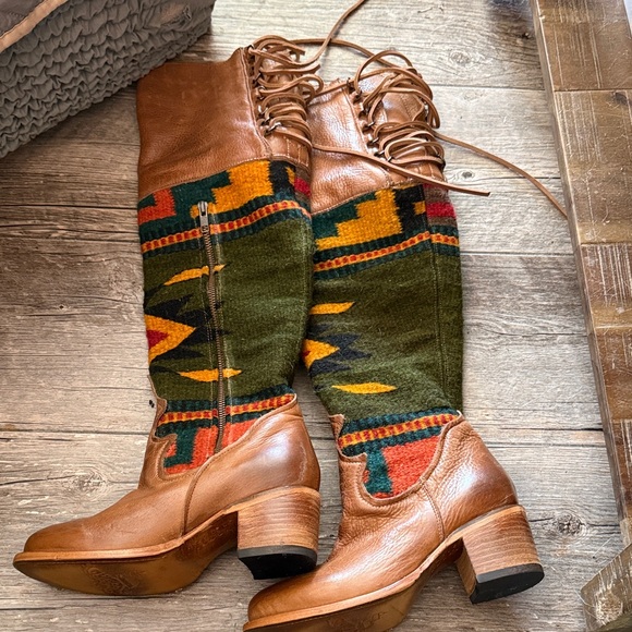 Freebird Tan Leather Boots with Multicolor Pattern - Picture 7 of 8